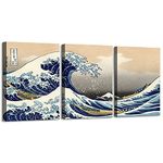 ZHONGYUTONG Canvas Print Poster Home Decor 3 Pieces Katsushika Hokusai Great Wave Off Kanagawa Views Of Mount Fuji Painting Wall Art Picture Ready to Hang (16"x24"x3PCS)