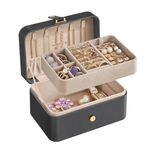 SONGMICS Jewelry Box, Travel Jewelry Case, 2-Layer Jewelry Holder Organizer, 4.3 x 6.3 x 3.1 Inches, Slate Gray UJBC166G01