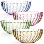 Fasmov 4 Pack Plastic Serving Bowls, Plastic Salad Mixing Bowls, 74oz Break Resistant Plastic Bowls for Salad, Fruit, Popcorn, Chip and Dip, Multicolor