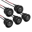 APIELE 5Pcs Rocker Switch ON Off KCD1 Mini Round Toggle Switch SPST 2Pin Snap-in Design Car Boat Automotive with Wires Pre-Wired AC 6A/250V 10A/125V 12VDC