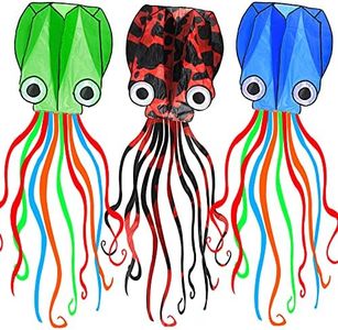 Kites for Kids Easy to Fly, 3 Pack 3D Giant Octopus Kite Long Tail with 100M Kite String with Reel, Beach Kites for Adults Easy to Fly, Rainbow Kites for Kids Ages 8-12, 3 Colors Kites for Boys Girls