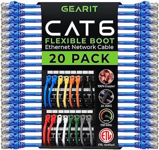 GEARit 20-Pack Cat6 Patch Cable 20 Feet Cat 6 Ethernet Cable Snagless Flexible Soft Tab - Preimum Series - Blue