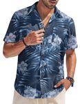 COOFANDY Mens Hawaiian Shirts Holiday Tropical Shirt Flower Shirts Blue & White Leaves M