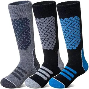 AMENLAN Kids Merino Wool Ski Socks Boys Girls Thick Winter Warm Thermal Hiking Snowboarding Knee high Socks 3 Pairs (Black Grey,8-12 Years)