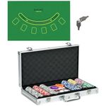 SPORTNOW 300-Piece Poker Chips Set with Aluminium Case, Casino Texas Holdem Poker Set with Mat, 11.5g Numbered Poker Chips, Two Decks of Cards, Dealer, Five Dices