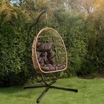 OHS Hanging Egg Chair Outdoor, Rattan Swing Egg Chair with Stand Garden Patio Furniture Indoor Relaxing Comfy Swing Chairs Cushion Included, Natural Beige