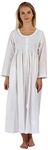 The 1 for U Elsa Nightgown - Housecoat - Robe 100% Cotton - XS-3XL (Medium, White - Blue Smocking)