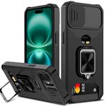 for iPhone 16 Plus Case, Areaphmet iPhone Case with [Card Holder] and Camera Cover with Built-in 360° Rotate Ring Stand Magnetic Magnet Phone Cover Case for iPhone 16 Plus 6.7''-Black