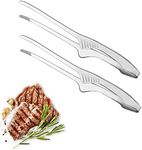 2 Pieces Stainless Steel Grill Tongs for Korean and Japanese BBQ Clean & Convenient Use,Non-Slip Serrated Tips,Ideal for Cooking Self-Standing Tongs for Salad,Grill,Camping,Buffet,Oven