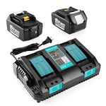 Powilling 2Pack 5.0Ah Replacement Makita 18V Batteries + DC18RD Dual Port Makita Battery Charger for Makita 18 Volt Battery BL1830 BL1840 BL1850