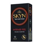 SKYN Intense Feel Condoms Pack of 10 SKYNFEEL Latex Free Condoms for Men, Regular Size Condoms, Thin Condoms, Ribbed and Dotted Straight Shape, Lubricated, 53mm Wide