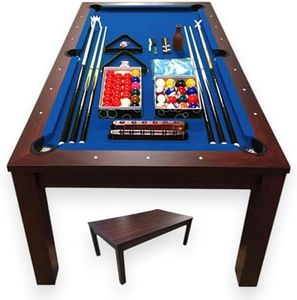 SIMBASHOPPING 7 Foot Pool Dining Table Combo Blue Felt Modern Billiard Table with Dining Top Included – Blue Sky