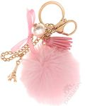 DORRON iAccessories Faux Fur Pearl Pom Pom Key Ring Keychain for Girls Bag Scooty Bike Car Keys (Pink)