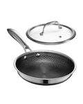 HexClad 8 Inch Hybrid Nonstick Frying Pan with Lid, Stay-Cool Handle, Dishwasher and Oven Safe, Induction Ready, Frying Pan Skillet Compatible with All Cooktops