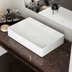 LAPO Basin For Bathroom, Ceramic Tabletop Wash Basin, Table Top Wash Basin For Bathroom And Livingroom Décor, Countertop Vessel Sink (White Finish, 35X62.5X11.5 Cm) Milano