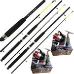 Angling Pursuits 2 Sea Fishing Boat Rods 6FT Yellow Tip Boat Max Beach + 2 Silk 70 Sea Red Reels