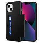 Jiunai compatible with iPhone 13 Mini Case, Credit Card IDs Holder Wallet Back Pocket Slide Cover Card Slot Dual Layer Bumper Shell Rubber Cover Phone Case designed for iPhone 13 Mini 5.4'' 2021 Black