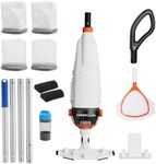 3 IN 1 Cordless Handheld Pool Vacuum Cleaner Kit-1110GPH Real Strong Suction,60min Run-time,40µm Fine Mesh Filter,Aluminum Pole,Net,Floating Dispenser for Hot Tubs,Inground &Above Ground Pools -Orange