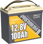 Power Queen 12V 100Ah Mini LiFePO4 Lithium Battery, Deep Cycle Battery with Upgraded 100A BMS, Max 1280W Energy, Up to 15000 Cycles & 10-Year Lifespan for RV, Solar, Trolling Motor & Camping