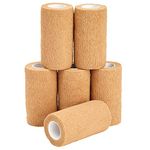 6-Rolls of Tan Medical Self Adhesive Bandage Wrap 10 cm x 10 Metres, Breathable Cohesive Vet Tape for First Aid Kits, Sports Injuries, Wrists, Ankles, Athletics