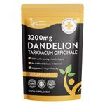 Dandelion Root Capsules 3,200mg Per Serving - 120 Vegan Capsules - Water Retention, Detox & Cleanse - Taraxacum Officinale - High Strength Root Extract - Natural Herbal Supplement - Non-GMO Made in UK