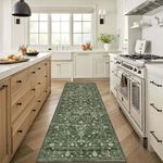 U'Artlines 2' x 6' Boho Hallway Runner Rug Vintage Farmhouse Laundry Rug Runner Accent Area Rug Carpet Non Slip Super Soft Washable Kitchen Entryway Runner Mat Throw Rug for Living Room(Dark Green)