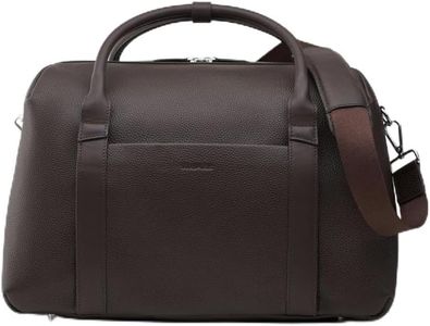 Wool & Oak Duffle Suitcase – Full-Grain Leather Travel Bag with Clamshell Opening, 33 L Capacity, Trolley Sleeve & 16″ Laptop Pocket – “DS Carry” Personal-Item Size - Pebble Leather - Chocolate