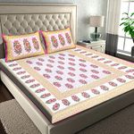 RajasthaniKart® Pure 100% Cotton Double Bed Sheet with 2 Pillow Covers (Bedsheet for Double Bed Cotton, Pink, Paisley)
