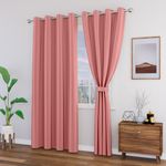 Top Drapes Blackout Door Curtain with Tie Back 5 feet Set of 2 | Room Darkening, Thermal Insulated, Noise Reducing Heavy Polyester Solid Curtain (Pink Colour)