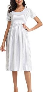 BBHoping Women’s Casual Striped Maternity Dress Short&3/4 Sleeve Knee Length Pregnancy Clothes for Baby Shower, B-White Grey Stripe, Medium