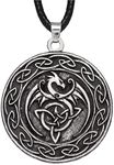 HAQUIL Dragon Necklace, Celtic Dragon Medallion Pendant, Faux Leather Cord, Dragon Jewelry Gift, Zinc, No Gemstone