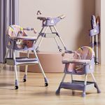 Baybee 3 in 1 Fiora Baby High Chair for Kids Feeding with Two Height Adjustable, Recline & Wheels, Booster Seat with Food Tray, Belt & Basket, High Chair for Baby 6 Months to 4 Years Boy Girl (Pink)