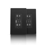 TOPELER Black USB Wall Outlet, 30W 6.0A USB C Electrical Outlet, 15 Amp Tamper-Resistant Receptacle Plug, Charging Power Outlet with USB Ports, Screwless Wall Plate Included, ETL & FCC Listed, 2Pack