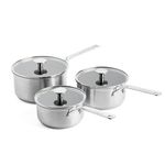 KitchenAid Stainless Steel PFAS-Free Ceramic Non-Stick 16 cm, 18 cm and 20 cm Saucepan Set with Lids, Clad, Induction, Oven Safe, Silver