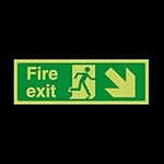 Fire Exit Arrow Right Down Photoluminescent Plastic Sign - Emergency/Fire Exit/Extinguisher (EE7)