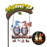 HONGLAND Solar Lights Outdoor Decor, Gnomes Swing Garden Decor, Funny Gifts for Women Mom, Gnomes Outdoor Decorations with Welcome Sign for Front Porch Patio