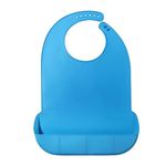 Adjustable Waterproof Silicone Adult Bibs with Crumb Catcher for Elderly Eating (Blue, Large)