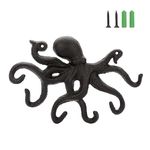 BTSKY Octopus Key Holder Wall Mounted, Decorative Octopus 6 Tentacles Wall Hooks, Cast Iron Coat Hooks Antique Hanger for Hat, Towel, Robe, Bag, Jacket