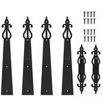 CCJH Garage Door Decorative Hardware Kit Hinges Handles Set Solid Steel Screw Mount Carriage House Accents Modern Flower Style (2 Handles, 4 Hinges)