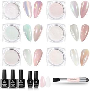 Beetles 6 Colors Chrome Nail Powder Aurora Pearl Kit with Base Top Coat Color Gel Polish-Iridescent Glazed Donut Chrome Nail Powder Metallic Mirror Effect Mermaid Glitter Kit for Nail Art Design