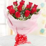 FlowerAura Fresh Live Flower Bouquet of 12 Red Roses Flowers For Birthday Gift, Anniversary Gift, Wedding Gift, Congratulations Gift & Gift For Special Occasions (Same Day Delivery)