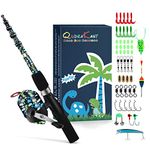 QudraKast Kids Fishing Pole, Portable Kids Fishing Rod and Reel Combo - Melding Rawrr Dinosaur Pattern on Rod and Reel, Perfect Fishing Kit Gift for Kids, 1.4M - 4.59FT (QK-RD)