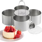 VonShef Food Presentation Rings, Set of 4 Mousse Ring Set with Spatula & Food Press, Oven & Dishwasher Safe Stainless Steel Cake Rings, Cookie & Pastry Cutters for Desserts