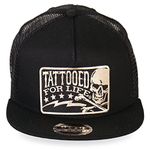 Hot Leathers Mens Motorcycle Tattooed for Life Skull and Bolts Snap Back Hat, Black