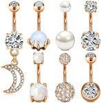 MODRSA Belly Button Rings Surgical Steel Belly Rings Opal Pearl Diamond Stainless Steel Navel Rings Silver Rose Gold Dangle Moon Navel Piercing Jewelry for Women, metal, stainless-steel