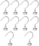 MHDMAG Magnetic Hooks, 22LBS Magnet Hooks Heavy Duty with Plus Hook Neodymium Rare Earth Magnet for Fridge, Keys, BBQ, Grill, Curtain Rod, Towel, Ceiling, Kitchen,Office, Pack of 10, Silver