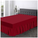 Non Iron Valance Sheet Double- Polycotton Fabric Frilly Bedding Sheets-Hotel Quality Elasticated Bed Skirt- Red