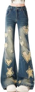 kakarin choyx Y2K Fashion High Waisted Straight Leg Jeans Vintage Casual Gradual Star Fringe Slim Flared Denim Pants 3XL
