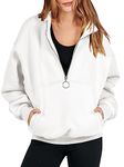 ANRABESS Women’s Oversized Quarter Zip Pullover Long Sleeve Sweatshirt 2023 Fall Fleece Half Zip Hoodie Comfy Fashion Outfits Clothes Top 1095baise-L White