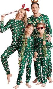 Ekouaer Pijamas navideños Conjunto Familiar Conjunto de Pijama navideño Familiar Ropa de Dormir Larga Ropa de salón Adecuado para Mujeres Hombres niños Verde Papá Noel 120
